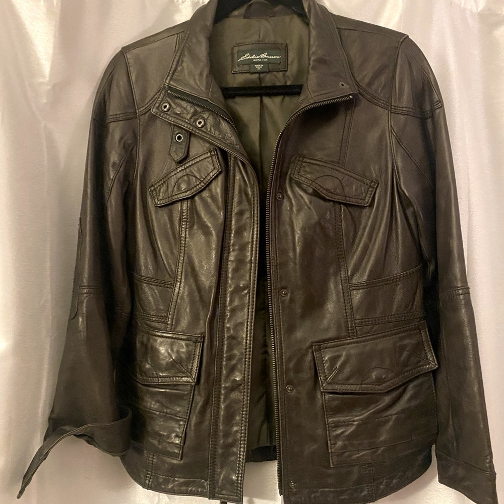 Eddie Bauer Women’s Dark Brown Lamb Leather Jacket Petite Small